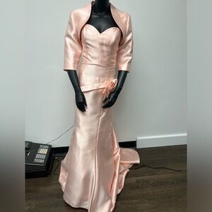 Rina Di Montella size 12 blush strapless dress with jacket